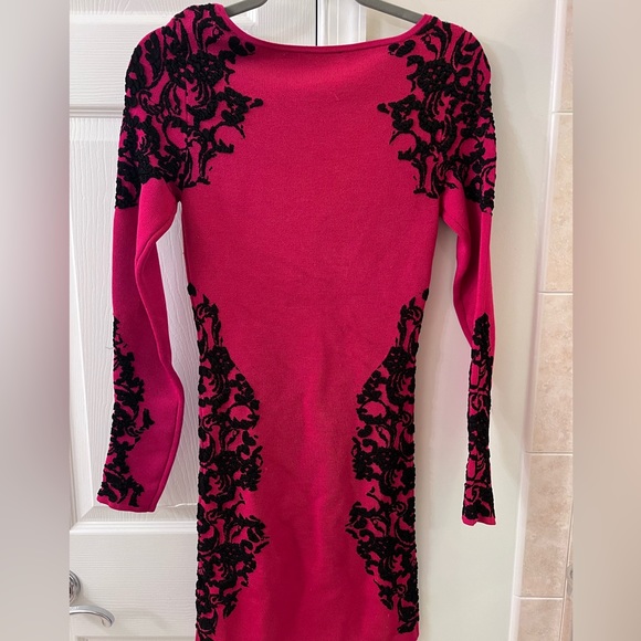 BEBE Persian red Jacquard Lace Sweater Dress - Picture 3 of 7